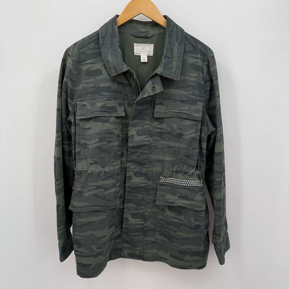 Caslon Women's Camouflage Military Jacket Sz L Green‎ Studded Chore Barn Country